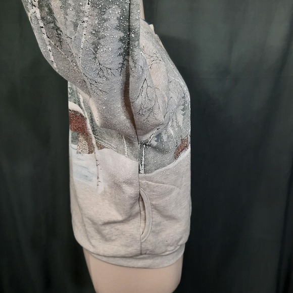 VTG Winter Scene Sweatshirt Wrap Around All Over Print Womens XL Horses Cardinal - Picture 4 of 13